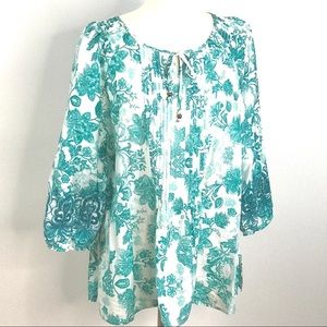 Cotton peasant top, smocking at shoulder. XL